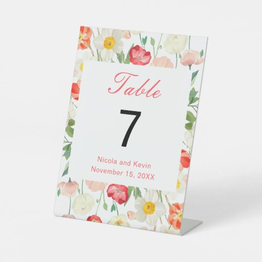 Tulpen en narcissen lente bruiloft reclamebord met voetstuk (Voorkant)
