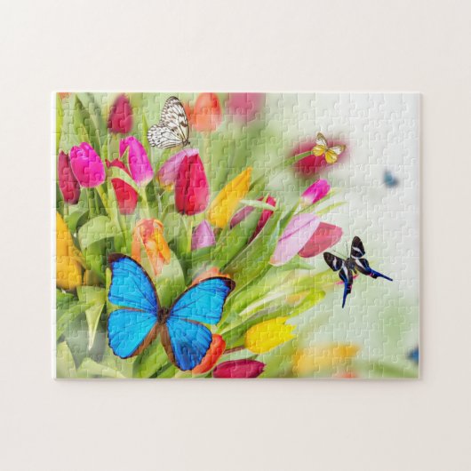 Tulpen en vlinderpuzzel legpuzzel (Horizontaal)