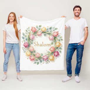 Tulpen Eucalyptus Krans, Shalom Waterverf Goud Fleece Deken