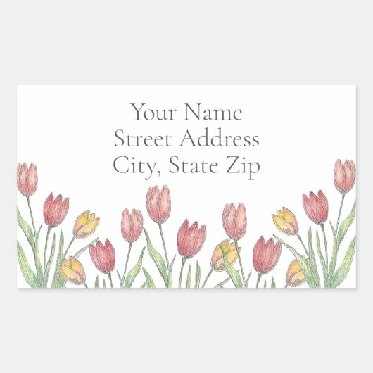 Tulpen Gekleurd Potlood, Pen & Ink Patroon labels (Voorkant)