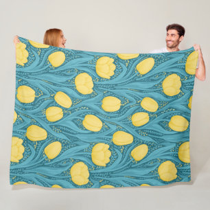 Tulpen in blauw en geel fleece deken