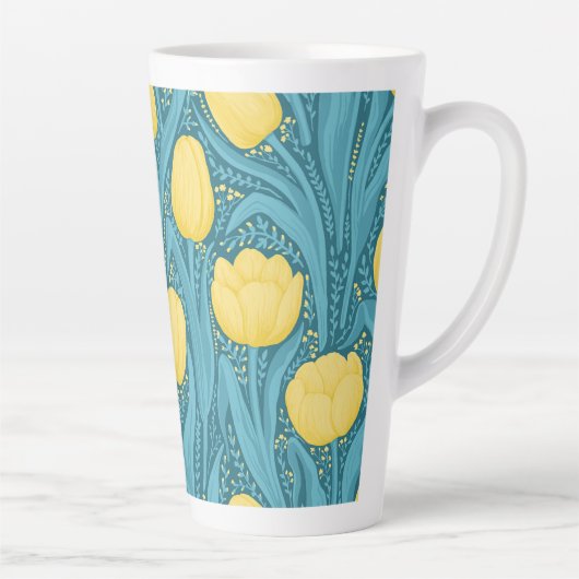 Tulpen in blauw en geel latte mok (Rechts)