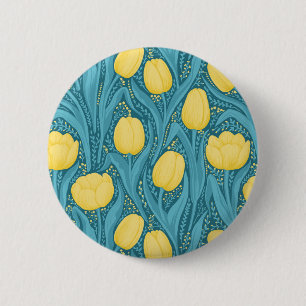 Tulpen in blauw en geel ronde button 5,7 cm