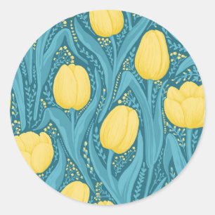 Tulpen in blauw en geel ronde sticker