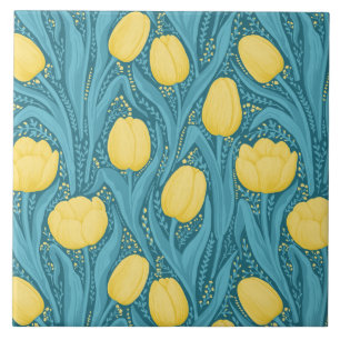 Tulpen in blauw en geel tegeltje