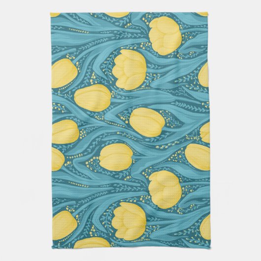 Tulpen in blauw en geel theedoek (Verticaal)