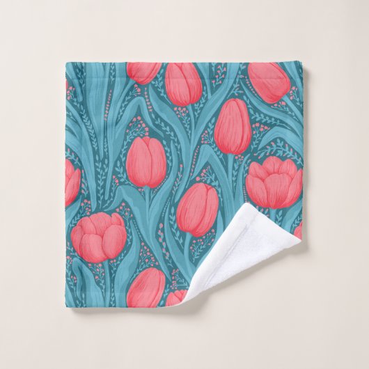 Tulpen in blauw en rood bad handdoek (Wasdoekje)