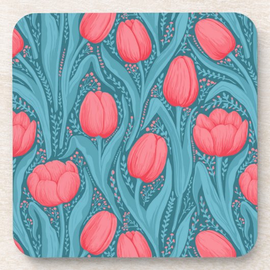 Tulpen in blauw en rood bier onderzetter (Voorkant)