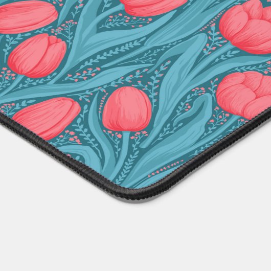 Tulpen in blauw en rood bureaumat (Hoek)
