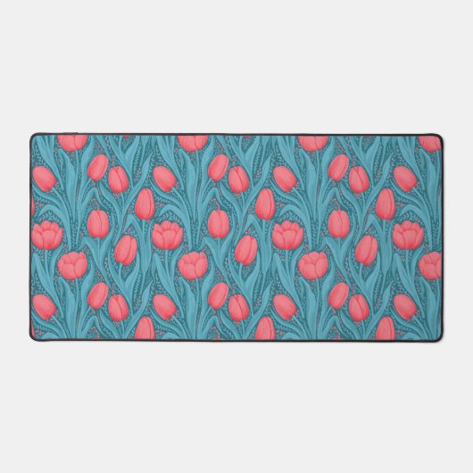 Tulpen in blauw en rood bureaumat (Voorkant)