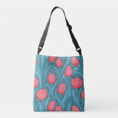 Tulpen in blauw en rood crossbody tas (Achterkant)