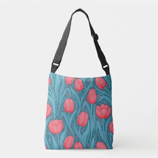 Tulpen in blauw en rood crossbody tas (Voorkant)