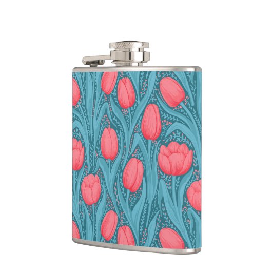 Tulpen in blauw en rood heupfles (Links)