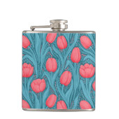 Tulpen in blauw en rood heupfles (Voorkant)