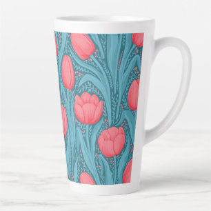 Tulpen in blauw en rood latte mok