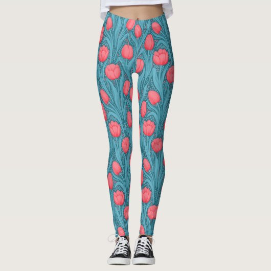 Tulpen in blauw en rood leggings (Voorkant)