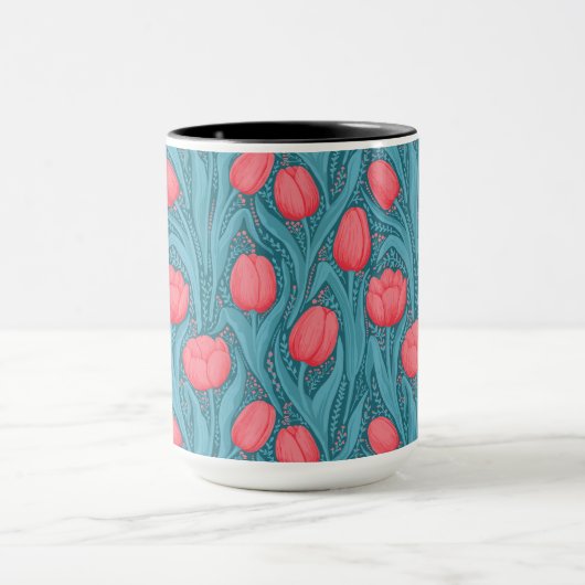 Tulpen in blauw en rood mok (Midden)