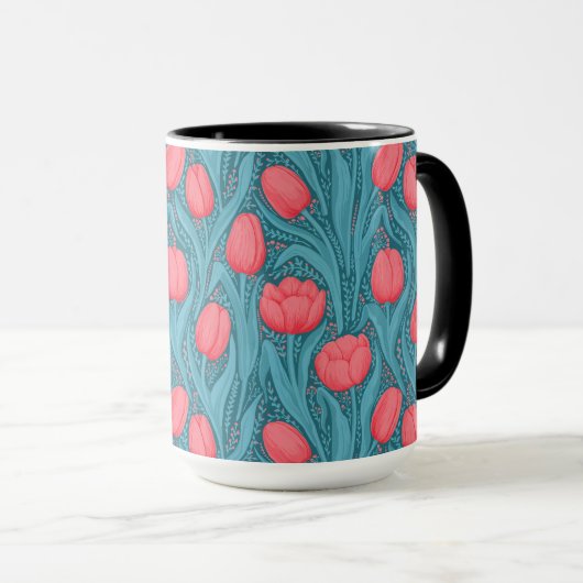 Tulpen in blauw en rood mok (Voorkant rechts)