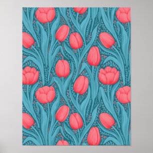 Tulpen in blauw en rood poster