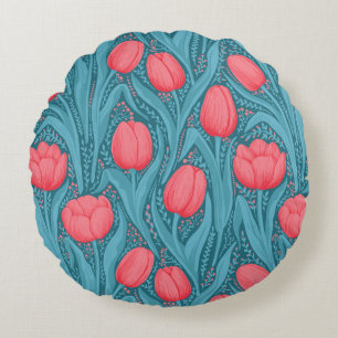 Tulpen in blauw en rood rond kussen