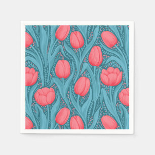 Tulpen in blauw en rood servet