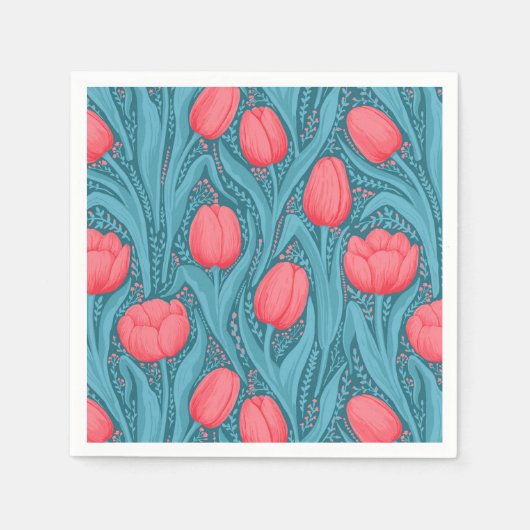 Tulpen in blauw en rood servet (Voorkant)