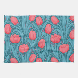 Tulpen in blauw en rood theedoek