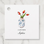 Tulpen in blauw- en witvaas bedankjes labels (Voorkant)