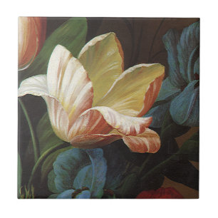 Tulpen in bloei in een vintage tuin, Victoriaanse Tegeltje