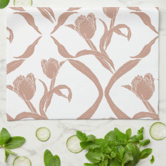 Tulpen in blokdruk beige, tarwe goudkleurig theedoek