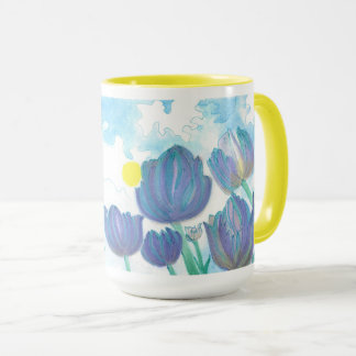 Tulpen in de waterverf van de zon mok