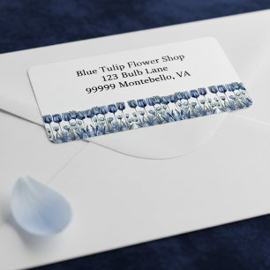 Tulpen in Delfts Blauw aanpasbaar Etiket
