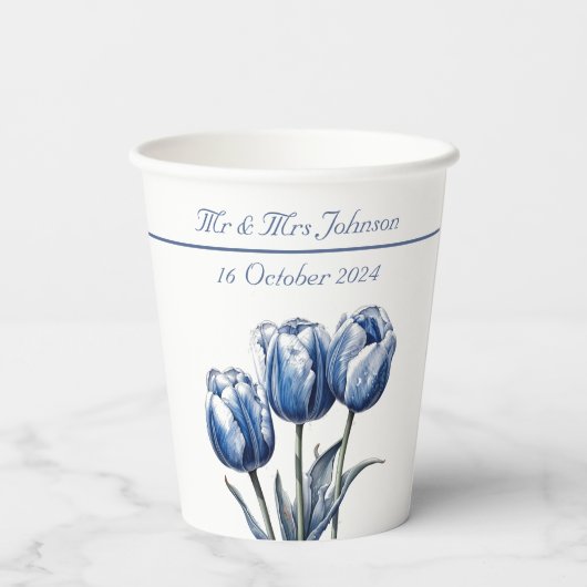 Tulpen in Delfts Blauw aanpasbaar Papieren Bekers (Achterkant)