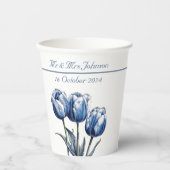 Tulpen in Delfts Blauw aanpasbaar Papieren Bekers (Voorkant)