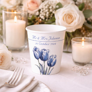 Tulpen in Delfts Blauw aanpasbaar Papieren Bekers