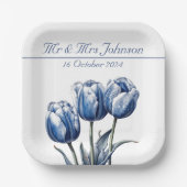 Tulpen in Delfts Blauw aanpasbaar Papieren Bordje (Voorkant)