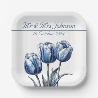 Tulpen in Delfts Blauw aanpasbaar Papieren Bordje