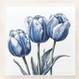 Tulpen in Delfts Blauw Glazen Onderzetter