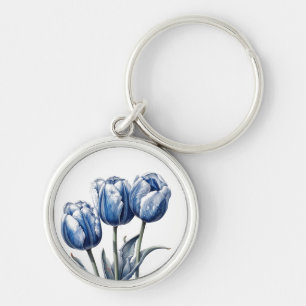 Tulpen in Delfts Blauw Sleutelhanger