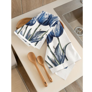 Tulpen in Delfts Blauw Theedoek