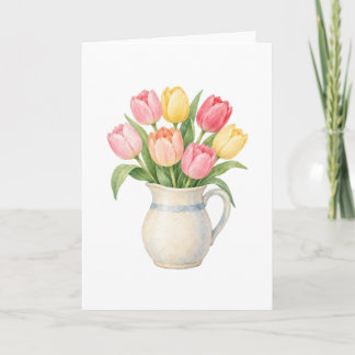 Tulpen in een keramische kan kaart
