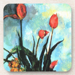 Tulpen in een vaas van Paul Cezanne, Vintage Kunst Bier Onderzetter