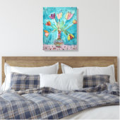 Tulpen in een vaaswandcanvas canvas afdruk (Insitu (Slaapkamer))