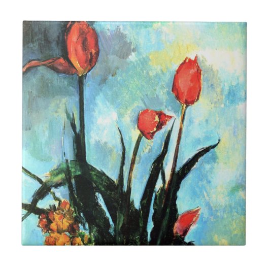 Tulpen in een Vase door Paul Cezanne, kunst Tegeltje (Voorkant)