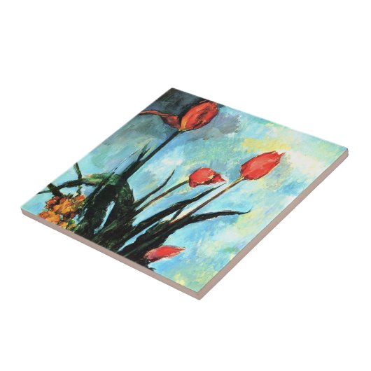 Tulpen in een Vase door Paul Cezanne, kunst Tegeltje (Zijkant)