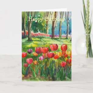Tulpen in het park verjaardag kaart