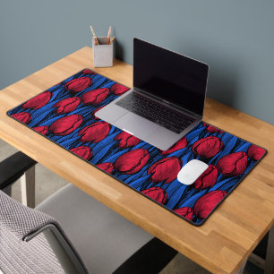 Tulpen in rood en blauw bureaumat