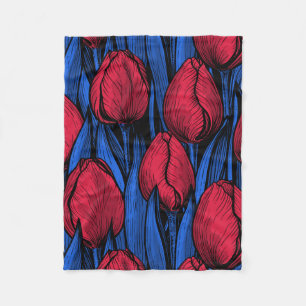 Tulpen in rood en blauw fleece deken
