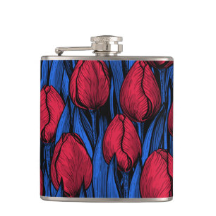 Tulpen in rood en blauw heupfles