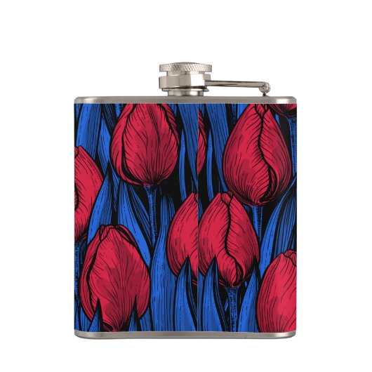 Tulpen in rood en blauw heupfles (Achterkant)